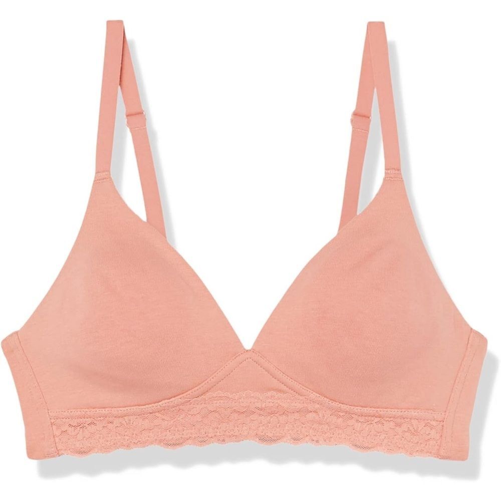 Amazon Essentials Bralette Womens 16 Pink Bra Cotton Lace Unlined Adjustable OC3